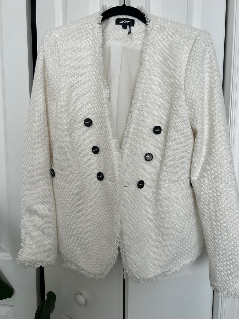 DKNY Ivory Tweed Double-Breasted Blazer